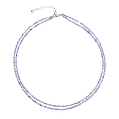 Tansanit blau zweireihig Edelstein Schmuck Set Halskette & Armband 925er Echtsilber rhodoniert